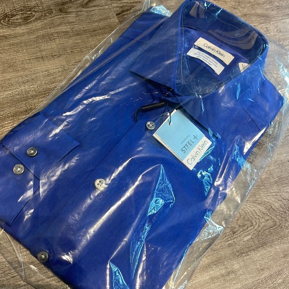 Calvin Klein Slim Fit Performance Dress Shirt-COBALT-15.5-34/35